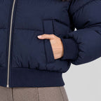 Women's Cropped Puffer Jacket With Lined Collar And Waist Pockets - Image 6