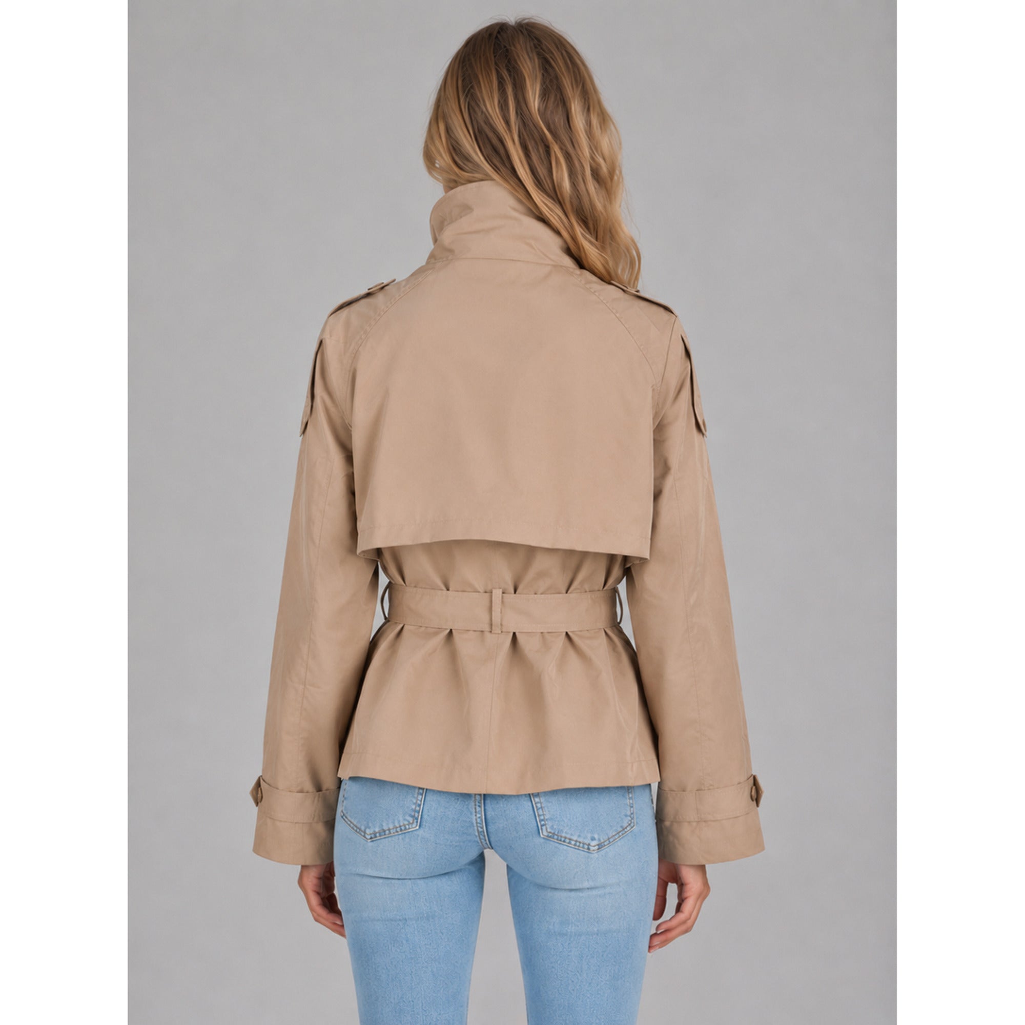 Women's Cropped Trench Coat Belted Double-Breasted - Image 2