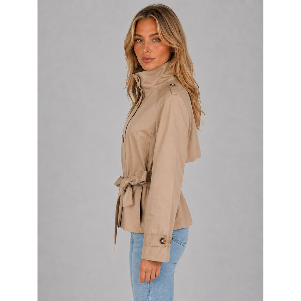 Women's Cropped Trench Coat Belted Double-Breasted - Image 3