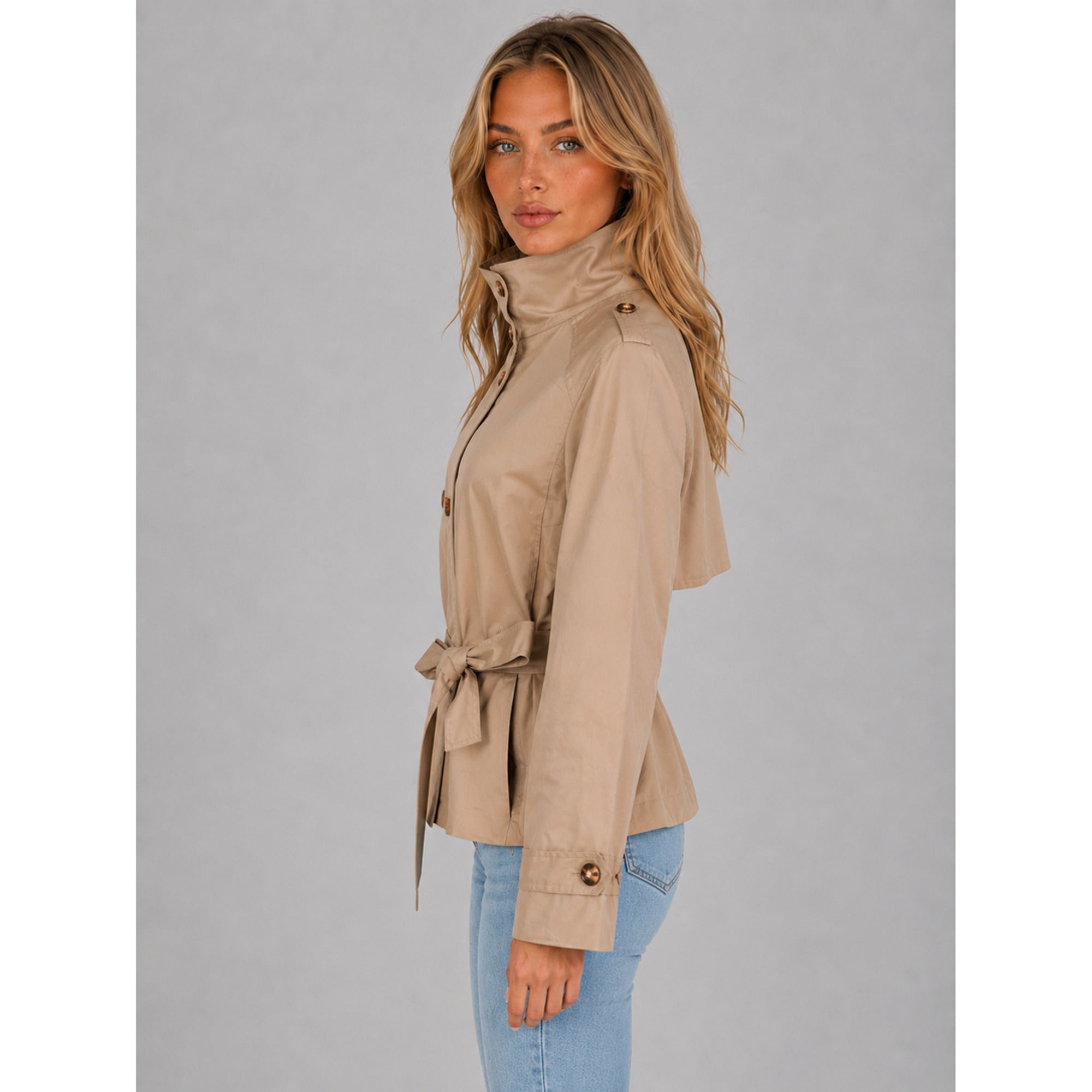 Women's Cropped Trench Coat Belted Double-Breasted - Image 3