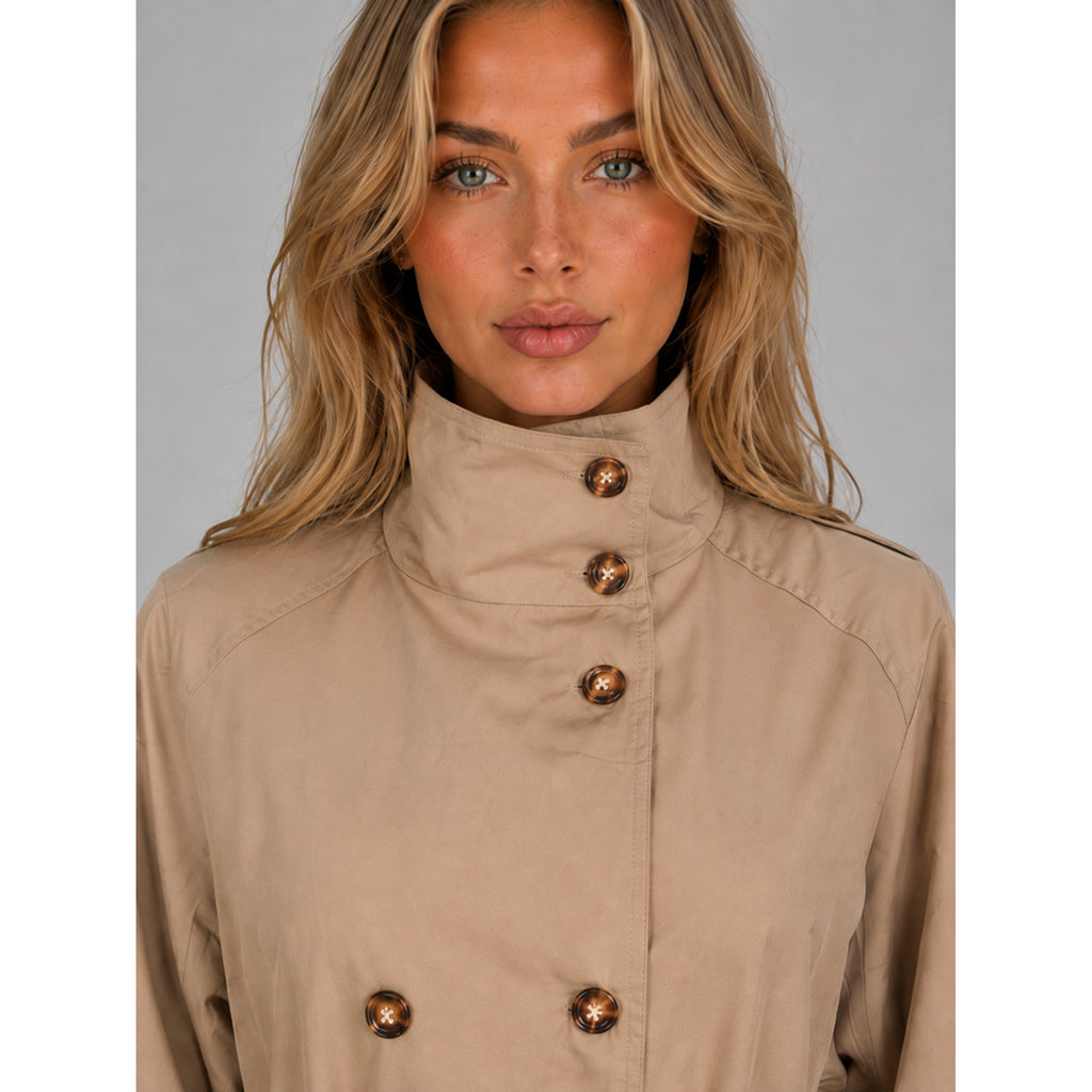 Women's Cropped Trench Coat Belted Double-Breasted - Image 4
