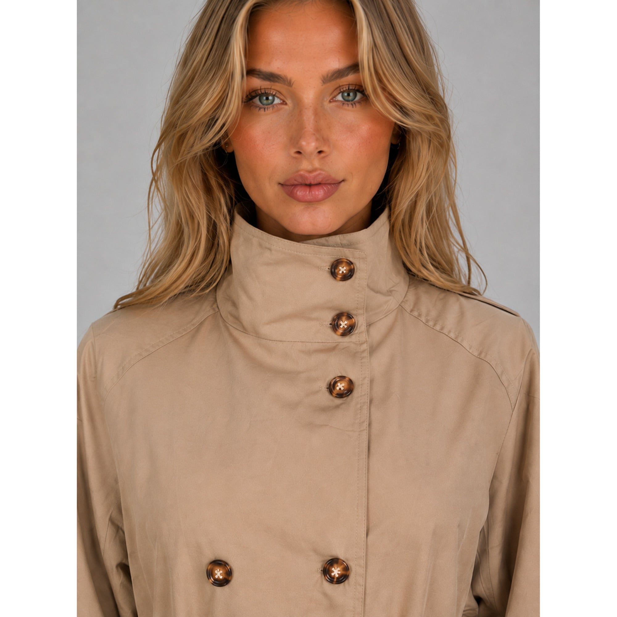 Women's Cropped Trench Coat Belted Double-Breasted - Image 4