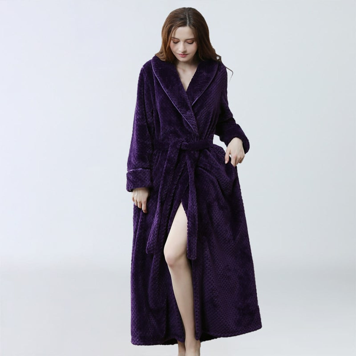 Women's Dressing Gown with Waffle Knit Vinylon and V-Neck - Image 1