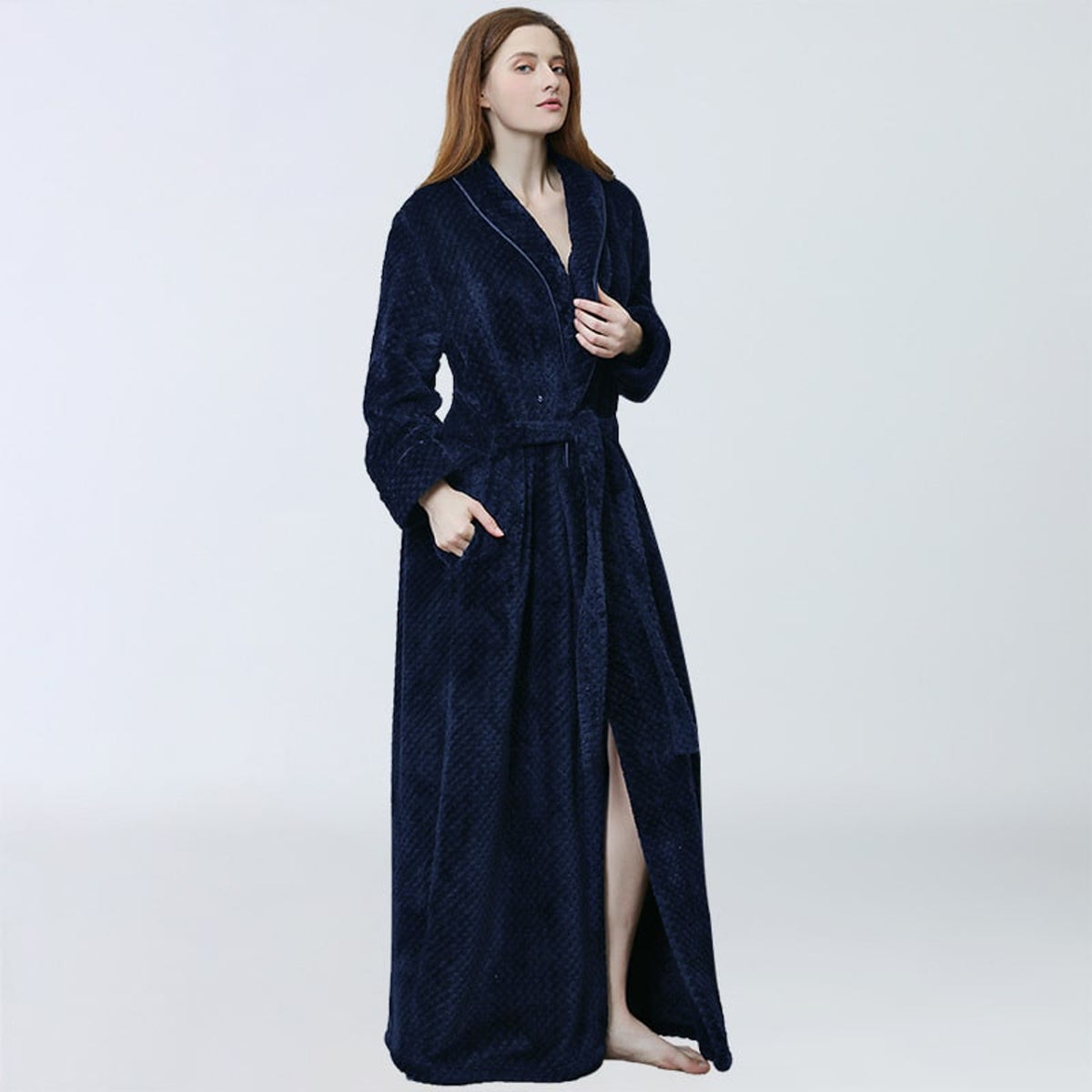 Women's Dressing Gown with Waffle Knit Vinylon and V-Neck - Image 2