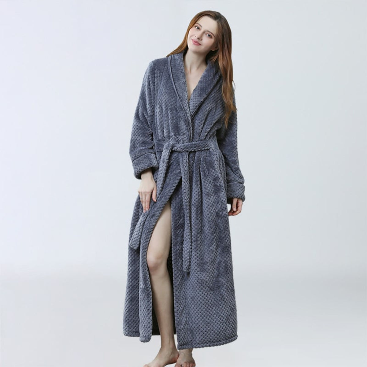 Women's Dressing Gown with Waffle Knit Vinylon and V-Neck - Image 3