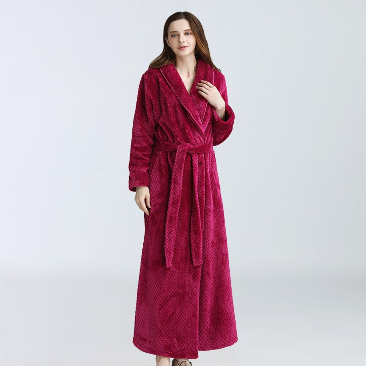 Women's Dressing Gown with Waffle Knit Vinylon and V-Neck - Image 5