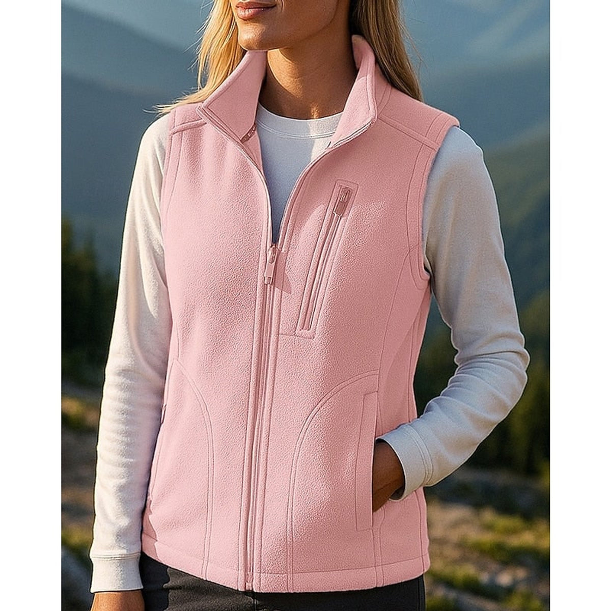 Women's Fleece Vest with Supportive Fitted Silhouette and Full Zipper - Image 4
