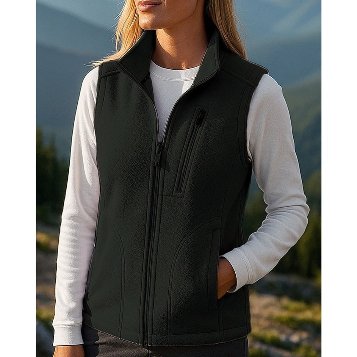 Women's Fleece Vest with Supportive Fitted Silhouette and Full Zipper - Image 5