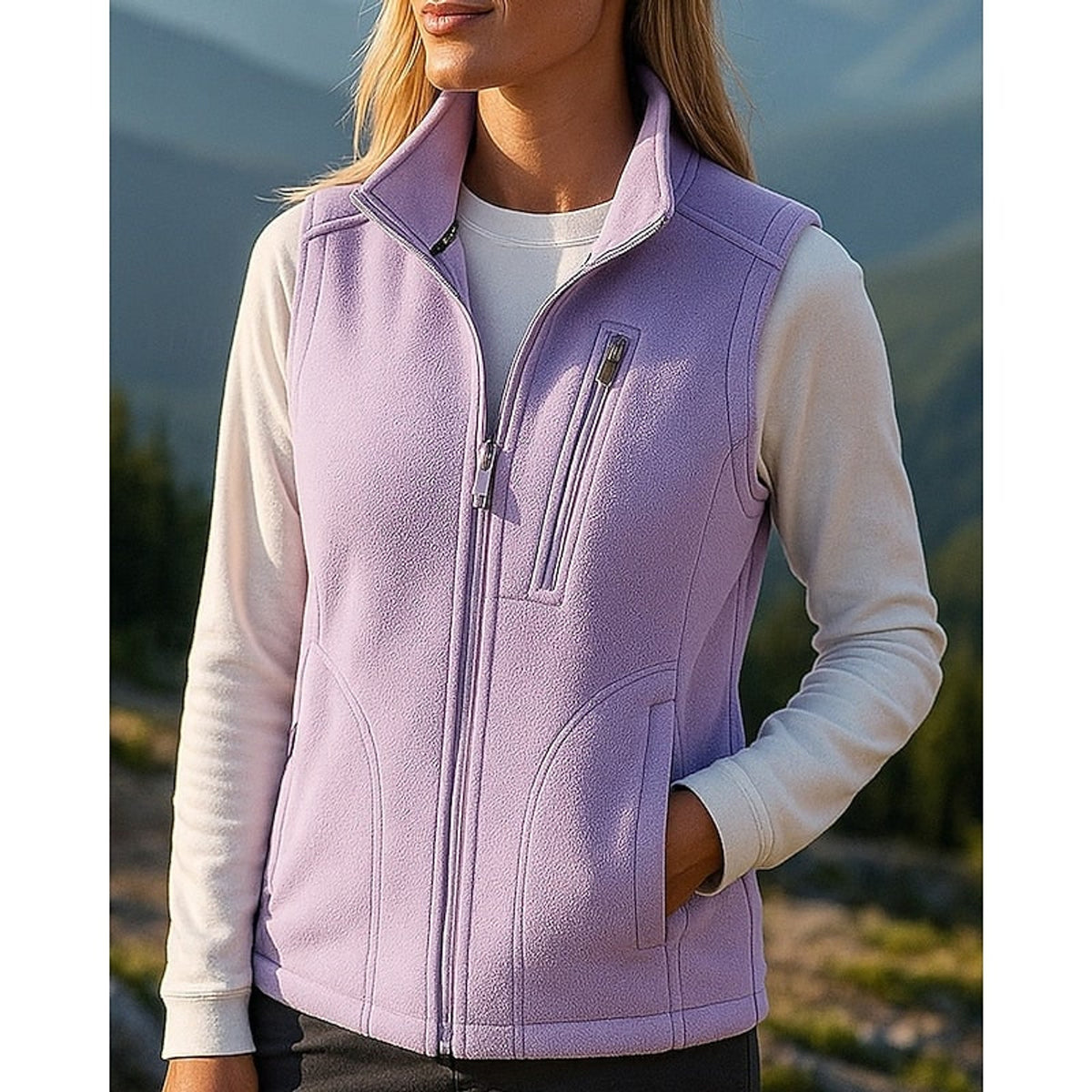 Women's Fleece Vest with Supportive Fitted Silhouette and Full Zipper - Image 3
