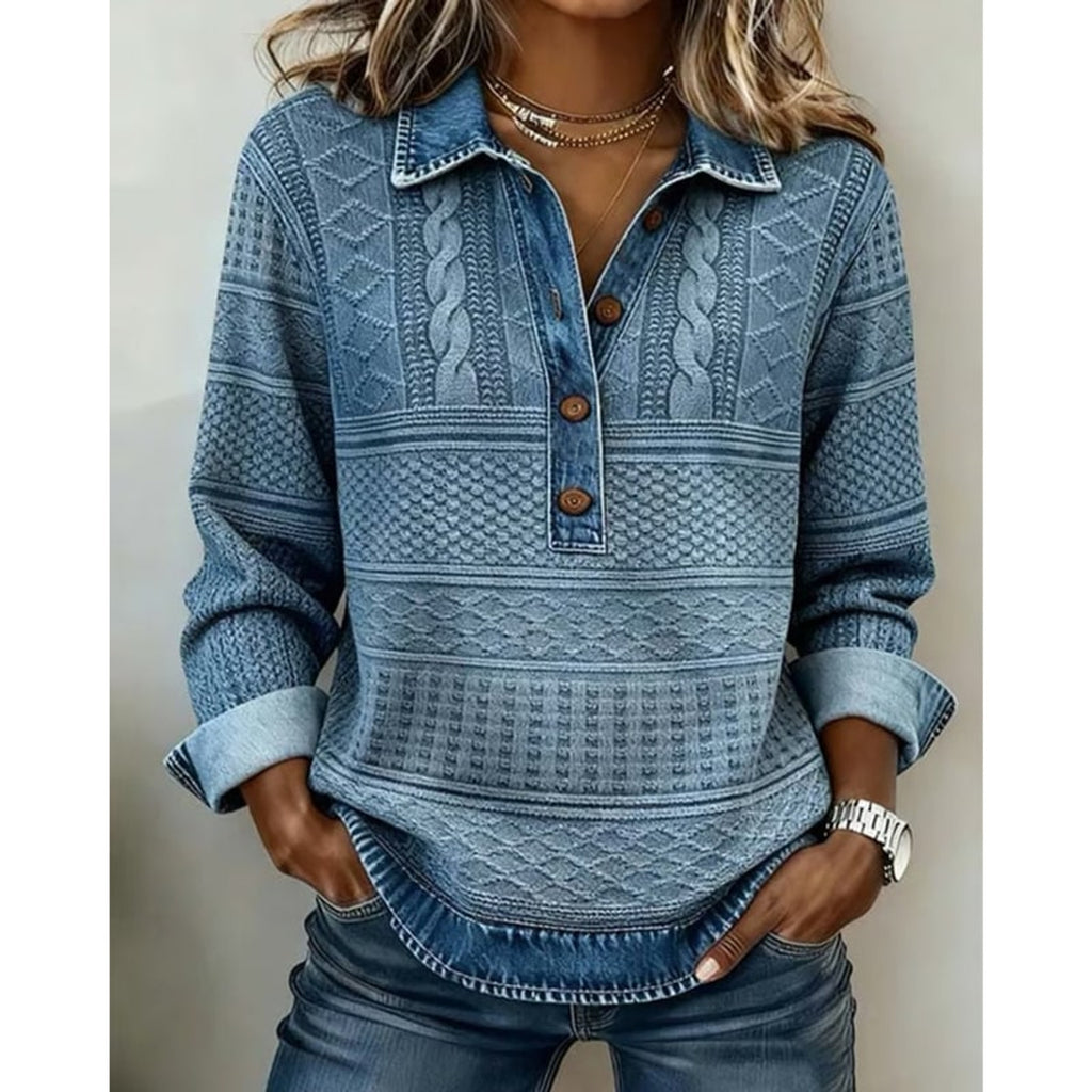 Women's Half-Button Collar Cable Knit Pullover Sweater - Image 1
