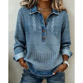 Women's Half-Button Collar Cable Knit Pullover Sweater - Image 1