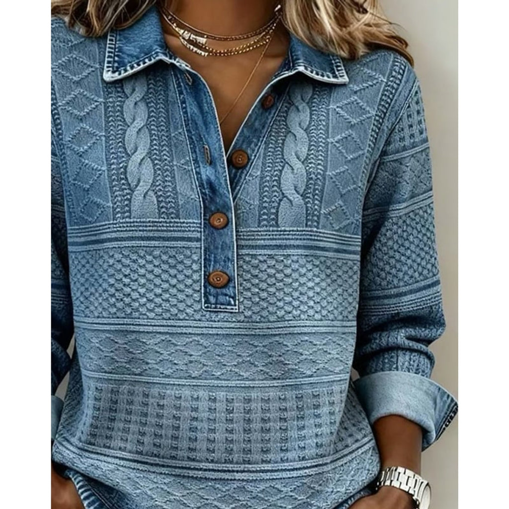 Women's Half-Button Collar Cable Knit Pullover Sweater - Image 5