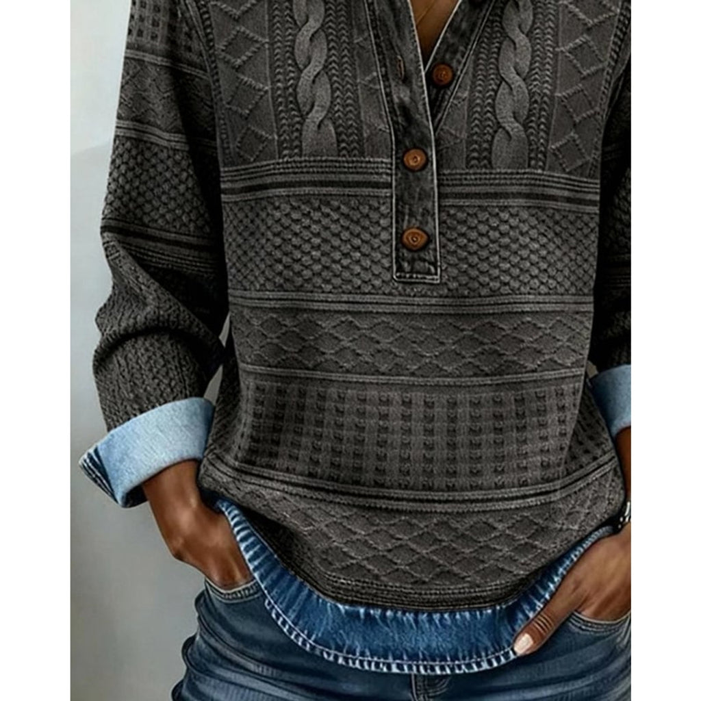 Women's Half-Button Collar Cable Knit Pullover Sweater - Image 6