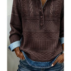 Women's Half-Button Collar Cable Knit Pullover Sweater - Image 8
