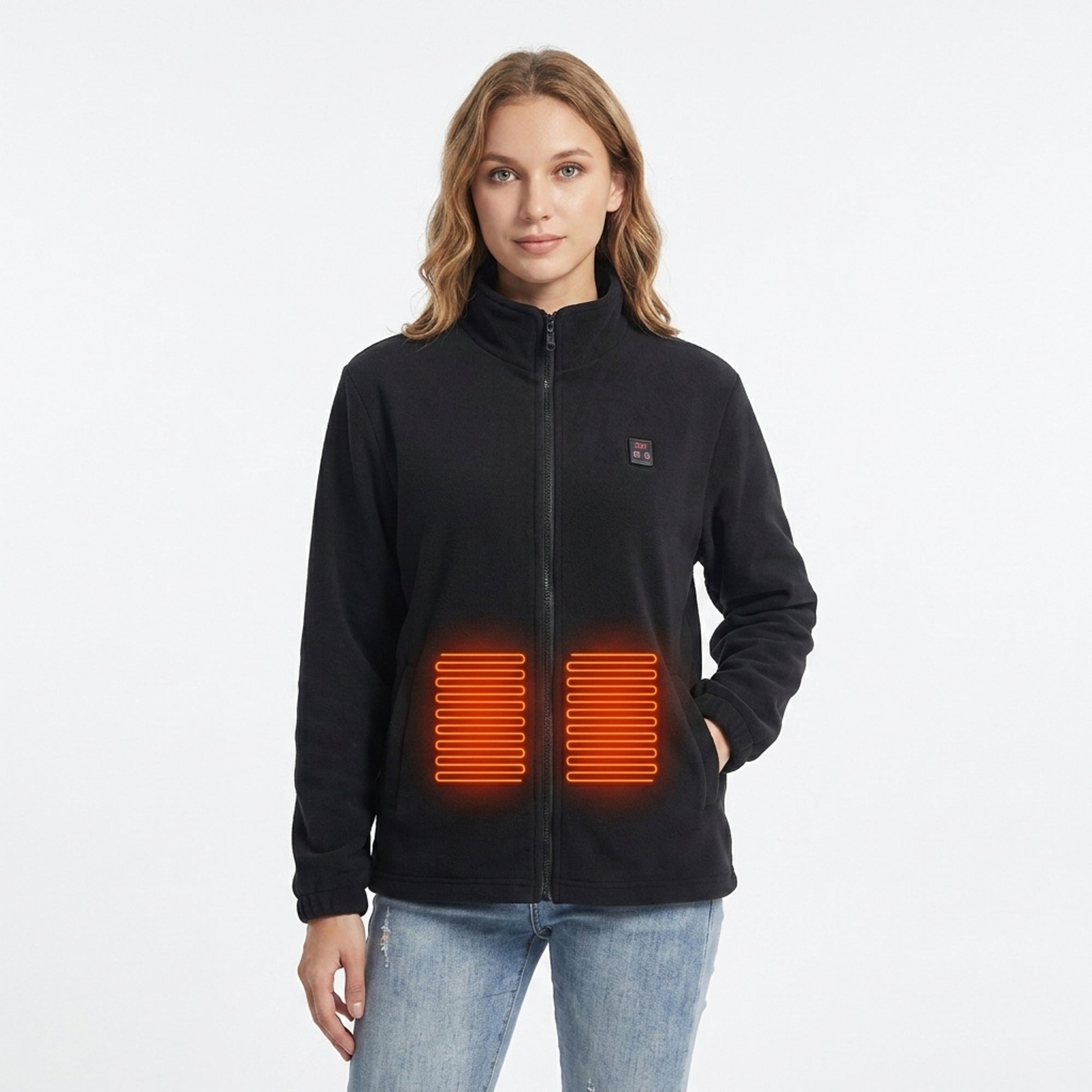 Women's Heated Fleece Jacket With Stand Collar And USB Zip Front For Portable Warmth - Image 1