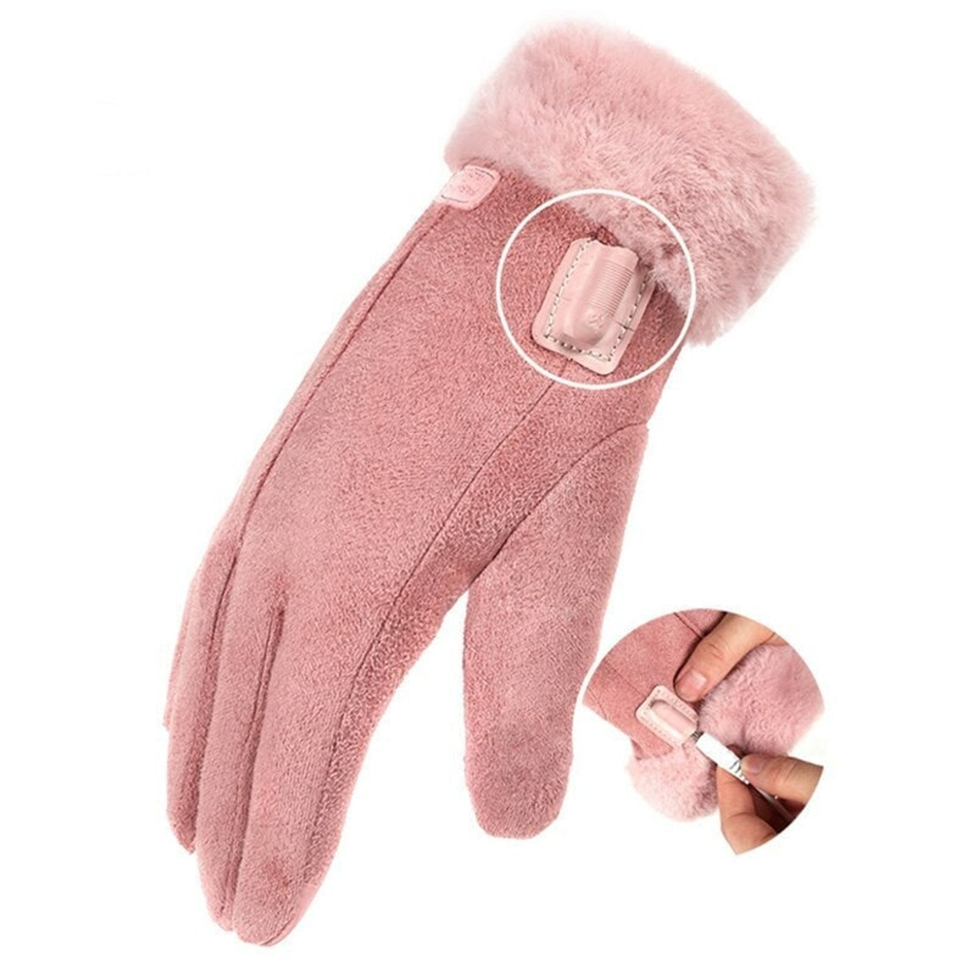 Women's Heated Gloves With Faux Fur Cuffs And Fleece Lining In A Five Finger USB Electric Winter Design - Image 3