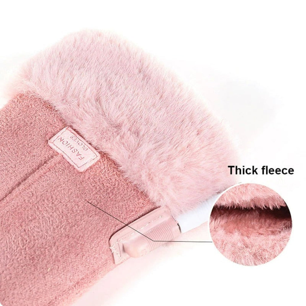 Women's Heated Gloves With Faux Fur Cuffs And Fleece Lining In A Five Finger USB Electric Winter Design - Image 4