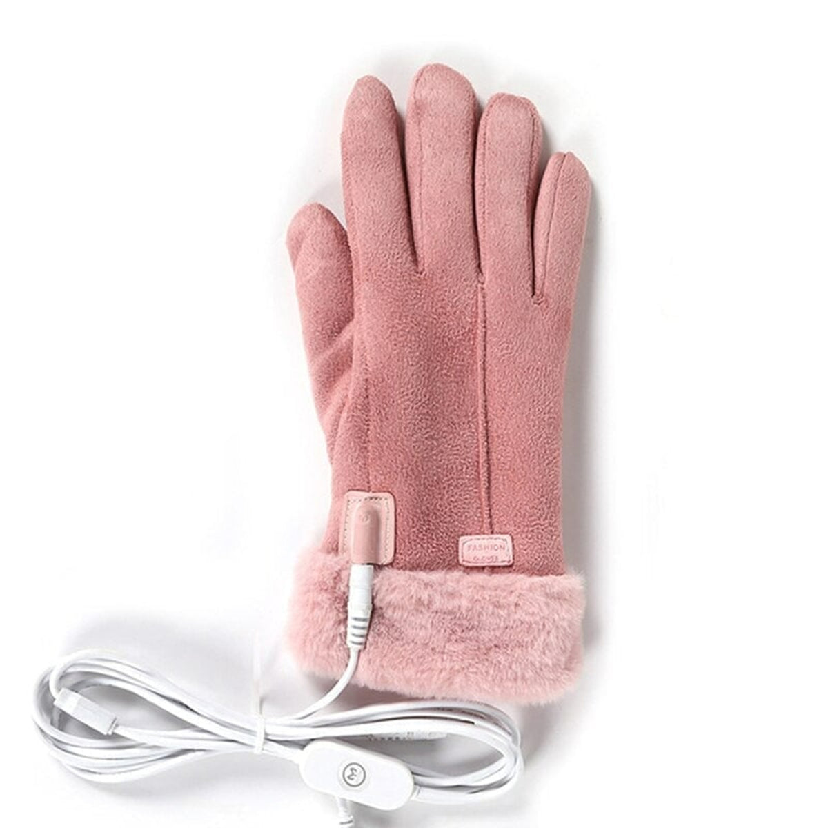 Women's Heated Gloves With Faux Fur Cuffs And Fleece Lining In A Five Finger USB Electric Winter Design - Image 1