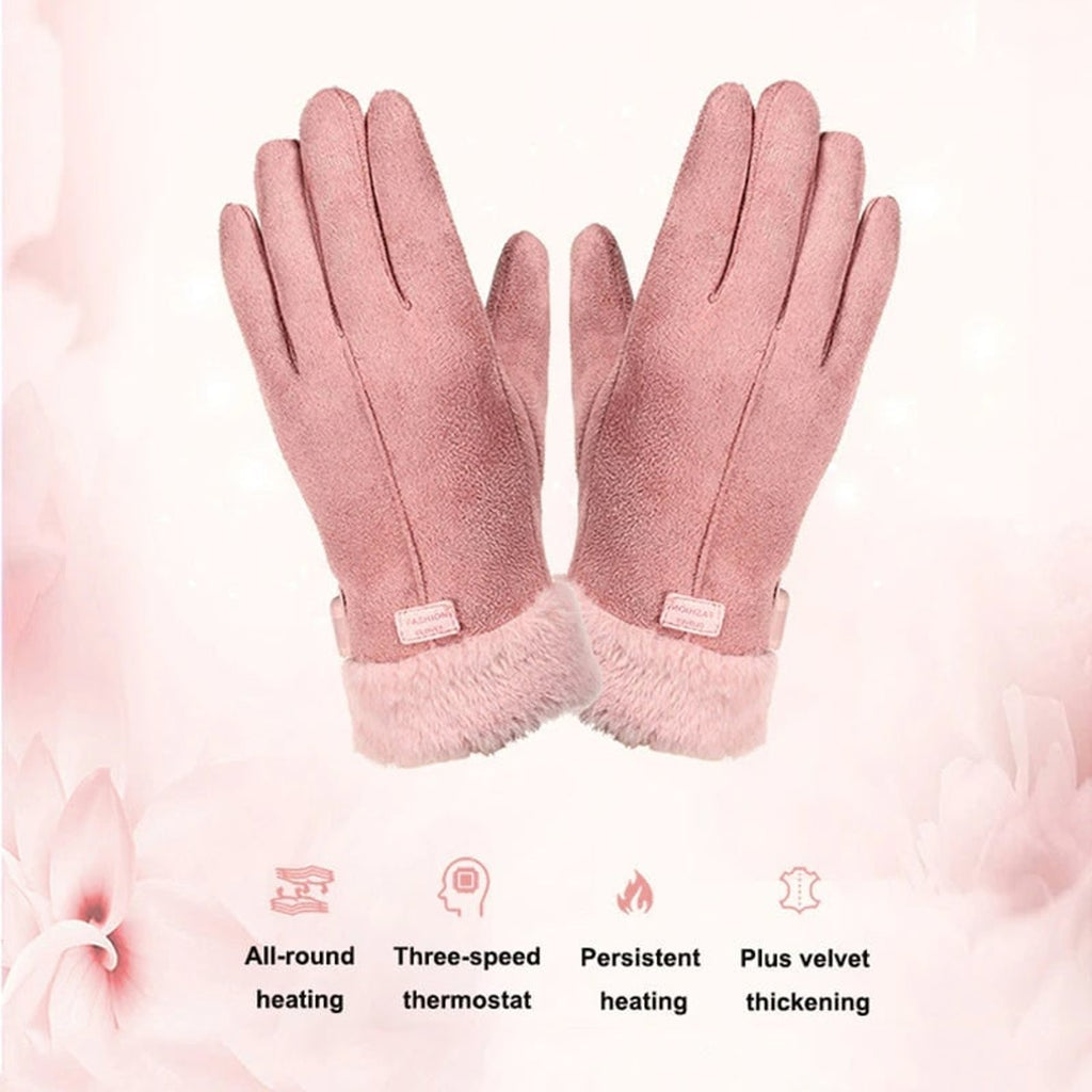 Women's Heated Gloves With Faux Fur Cuffs And Fleece Lining In A Five Finger USB Electric Winter Design - Image 8