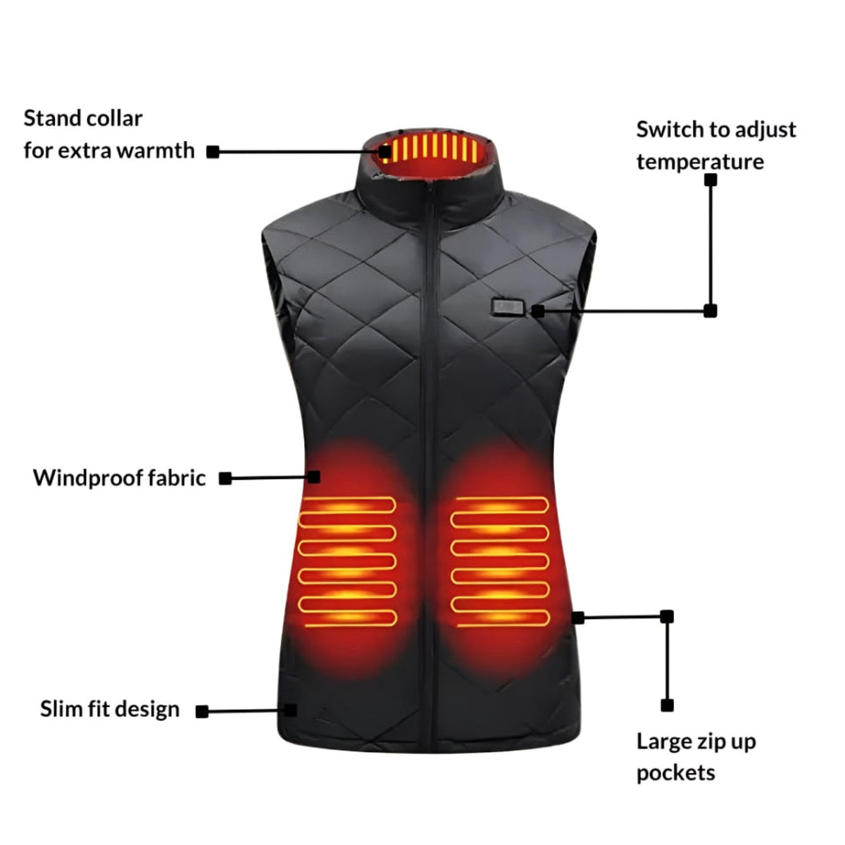 Women's Heated Vest With 9 Heating Zones And USB Power Bank Compatibility - Image 9