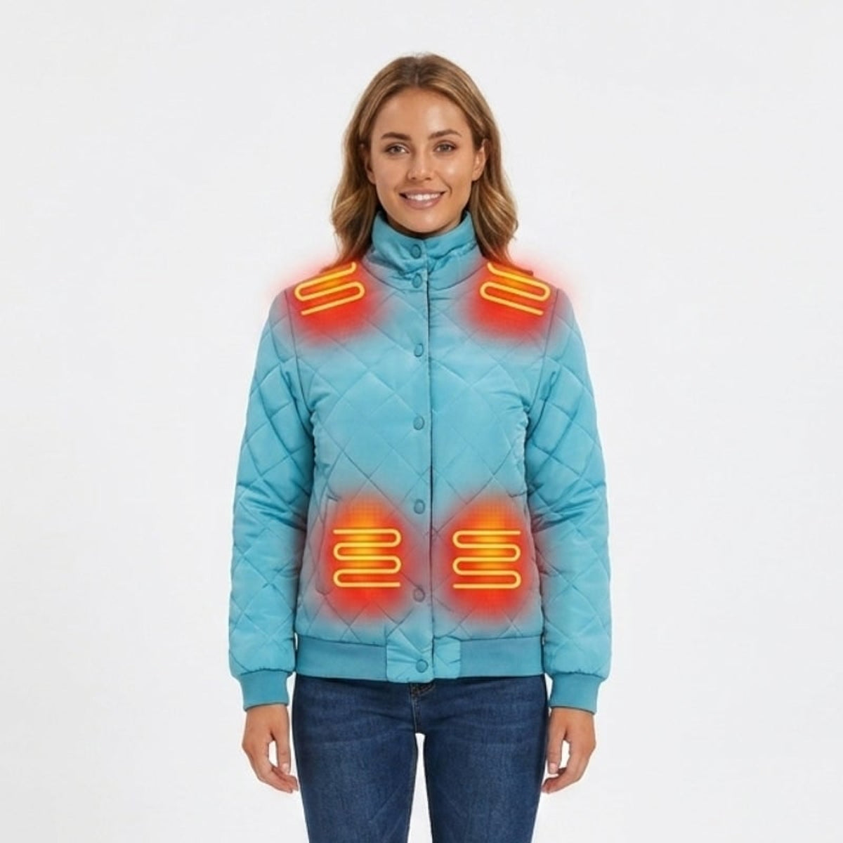 Women's Heated Winter Jacket Electric Quilted Bomber With 8 Heating Zones And Ribbed Cuffs - Image 7