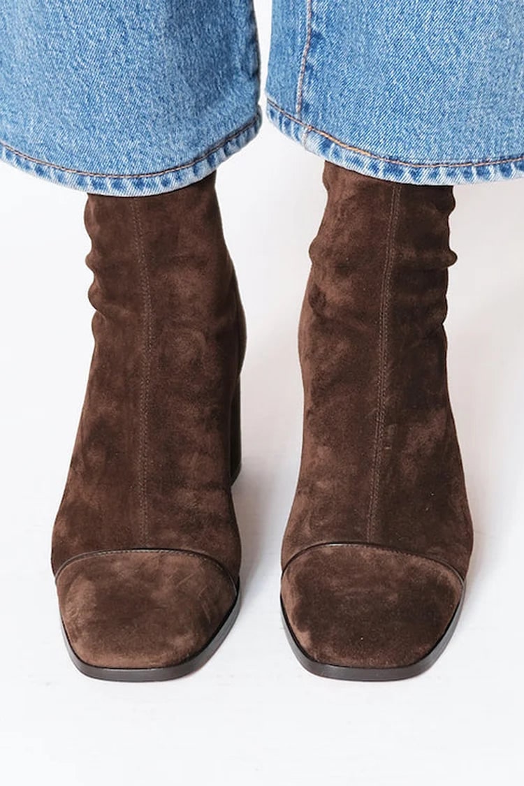 Women's Heeled Boots with Supportive Suede Ankle and Square Toe - Image 2