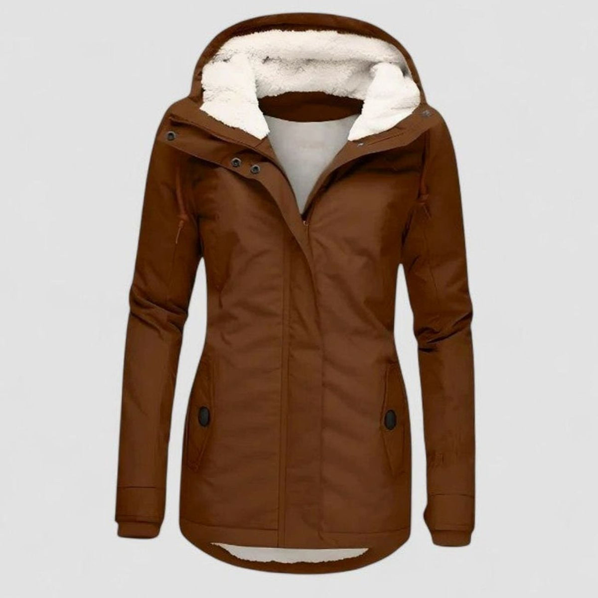 Women's Hooded Winter Coat with Fleece Lining and Zip-Up Front - Image 3