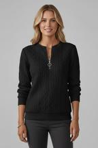 Women's Jumper with Cable Knit Zip and Long Sleeves - Image 2