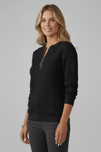 Women's Jumper with Cable Knit Zip and Long Sleeves - Image 5