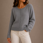 Women's Knit Cardigan Sweater Button-Up Long-Sleeve Round Neck Button Down - Image 1