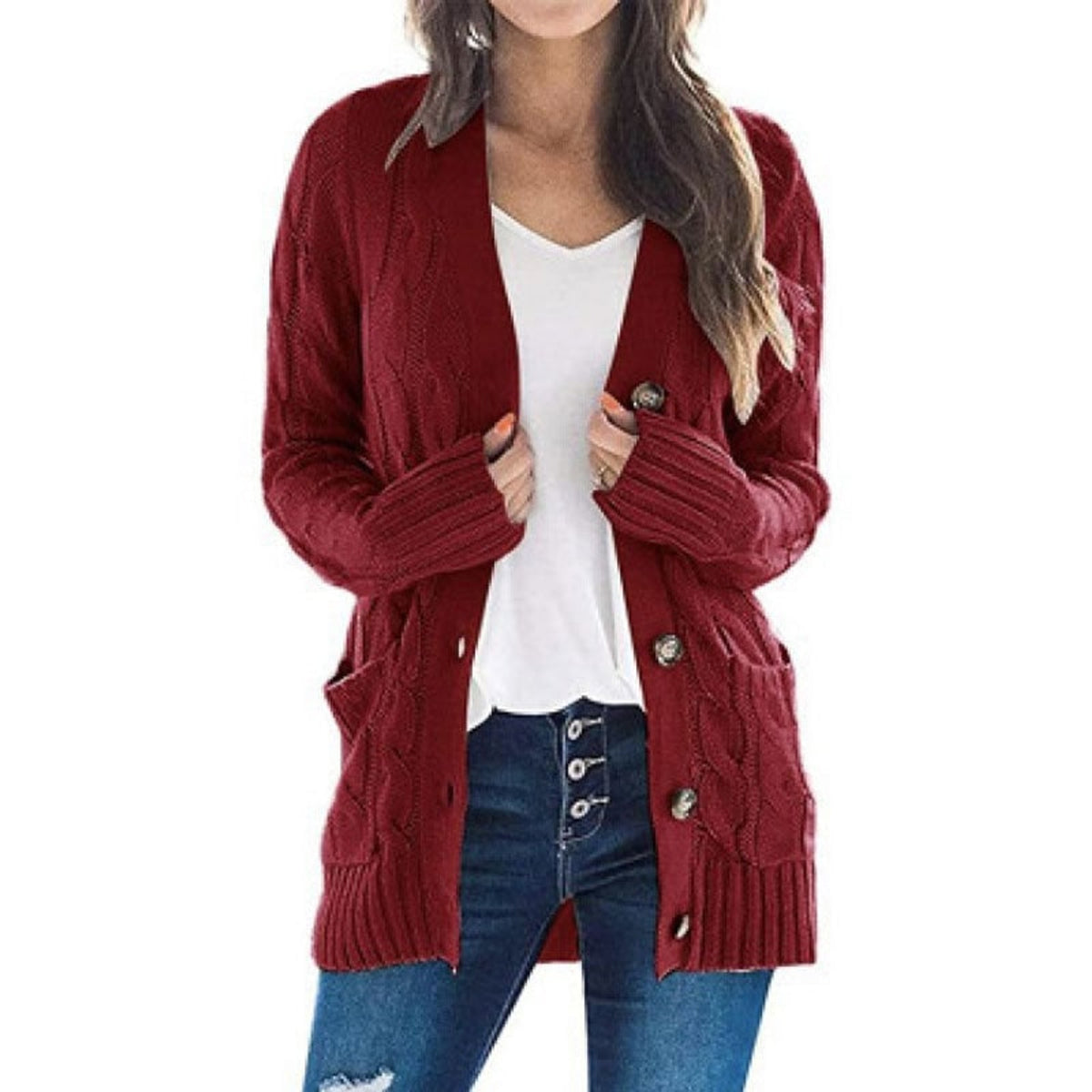 Women's Knit Sweater with Loose Fit and Round Button - Image 10