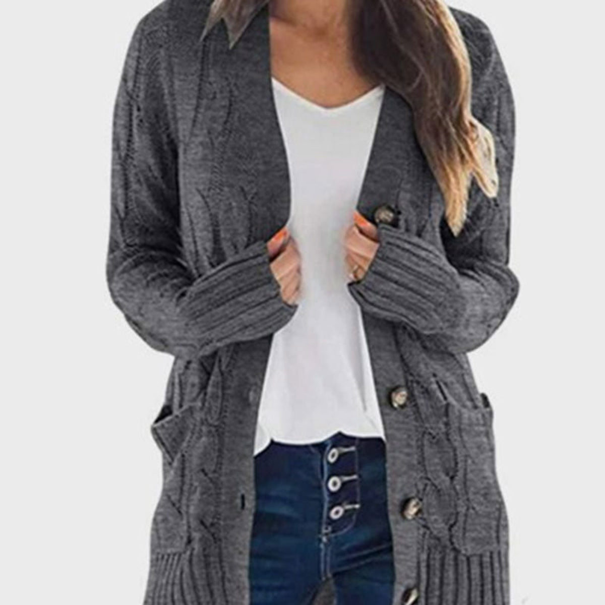 Women's Knit Sweater with Loose Fit and Round Button - Image 11