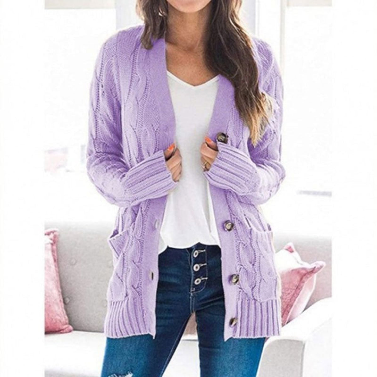 Women's Knit Sweater with Loose Fit and Round Button - Image 5