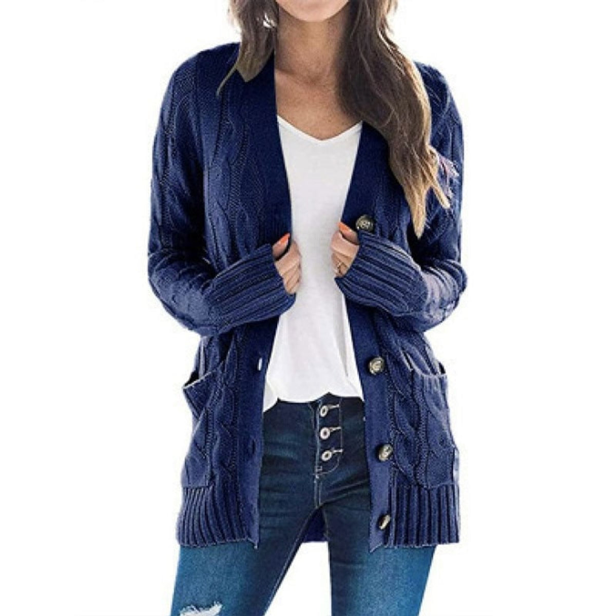 Women's Knit Sweater with Loose Fit and Round Button - Image 9