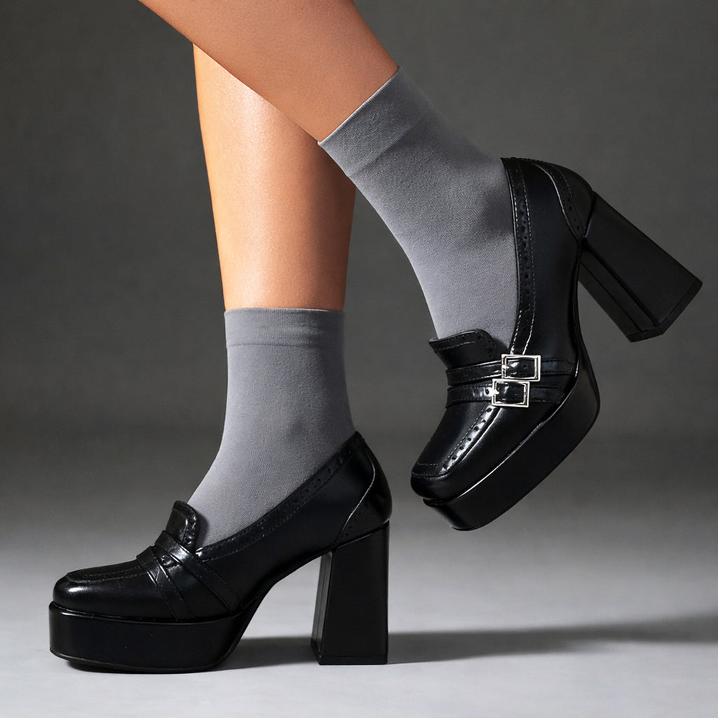 Women's Leather Heels with Supportive Block and Buckle Strap - Image 5