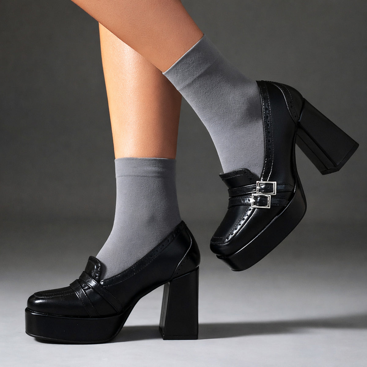 Women's Leather Heels with Supportive Block and Buckle Strap - Image 5