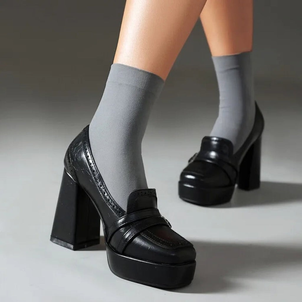 Women's Leather Heels with Supportive Block and Buckle Strap - Image 6