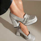 Women's Leather Heels with Supportive Block and Buckle Strap - Image 9