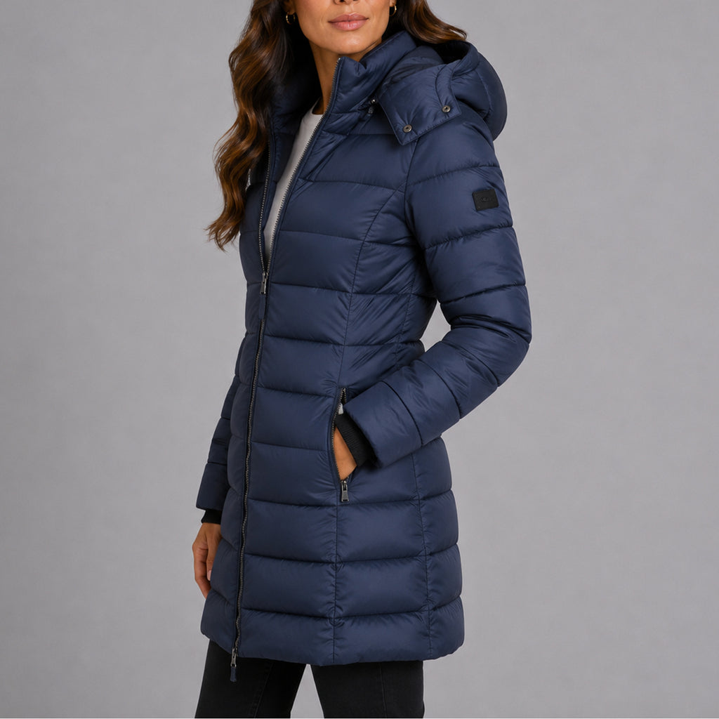 Women's Long Hooded Puffer Jacket With Adjustable Hood And Side Zip Pockets - Image 2