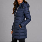 Women's Long Hooded Puffer Jacket With Adjustable Hood And Side Zip Pockets - Image 2