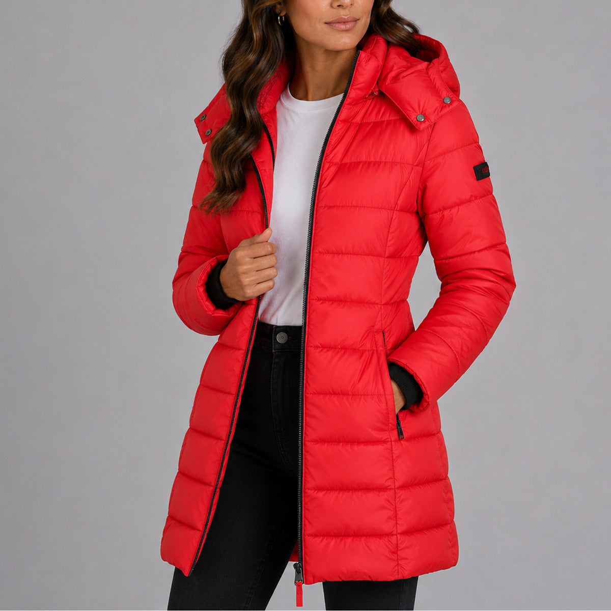 Women's Long Hooded Puffer Jacket With Adjustable Hood And Side Zip Pockets - Image 7