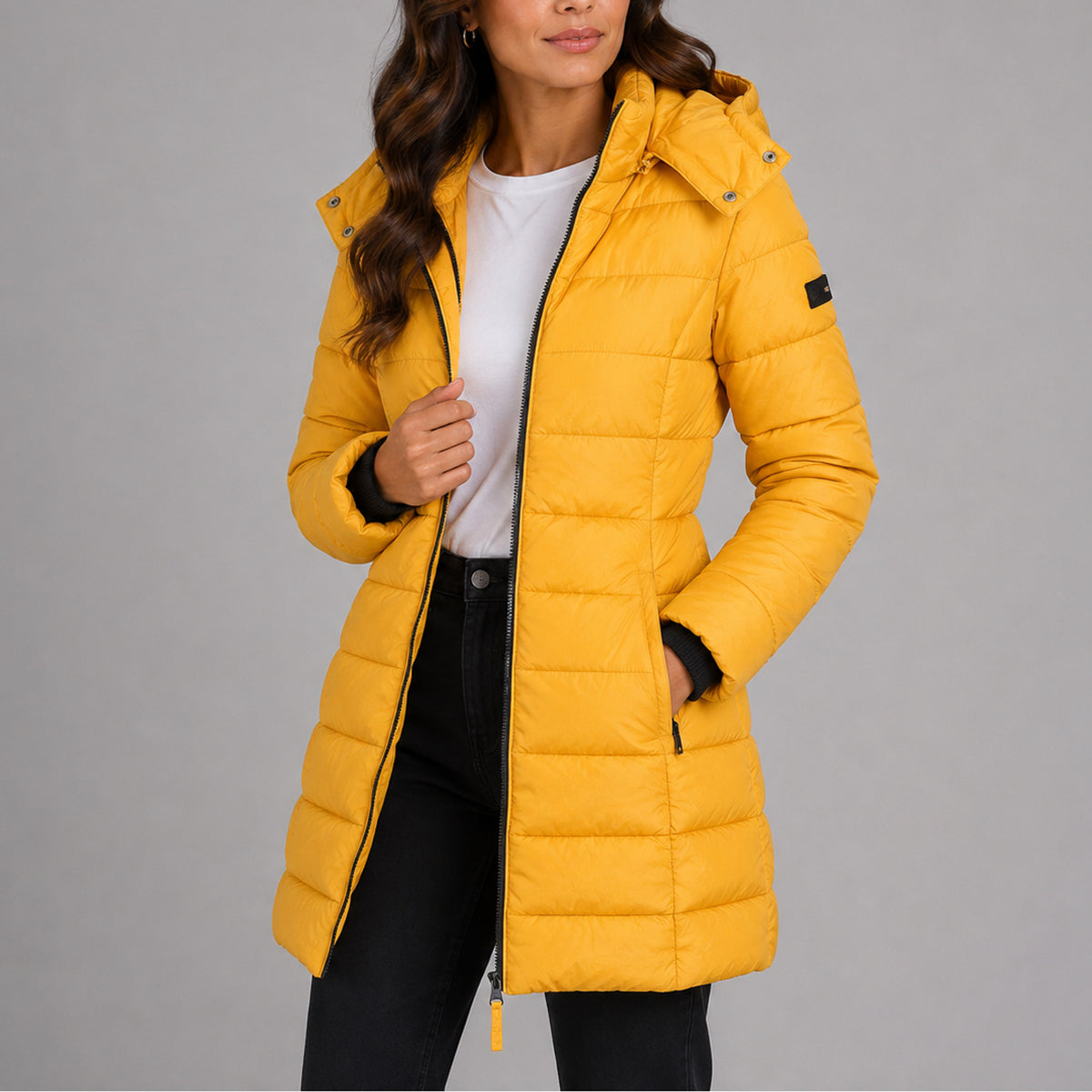 Women's Long Hooded Puffer Jacket With Adjustable Hood And Side Zip Pockets - Image 4