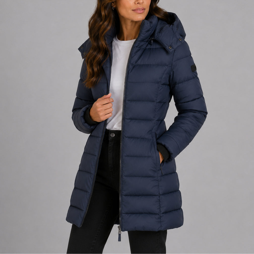 Women's Long Hooded Puffer Jacket With Adjustable Hood And Side Zip Pockets - Image 3