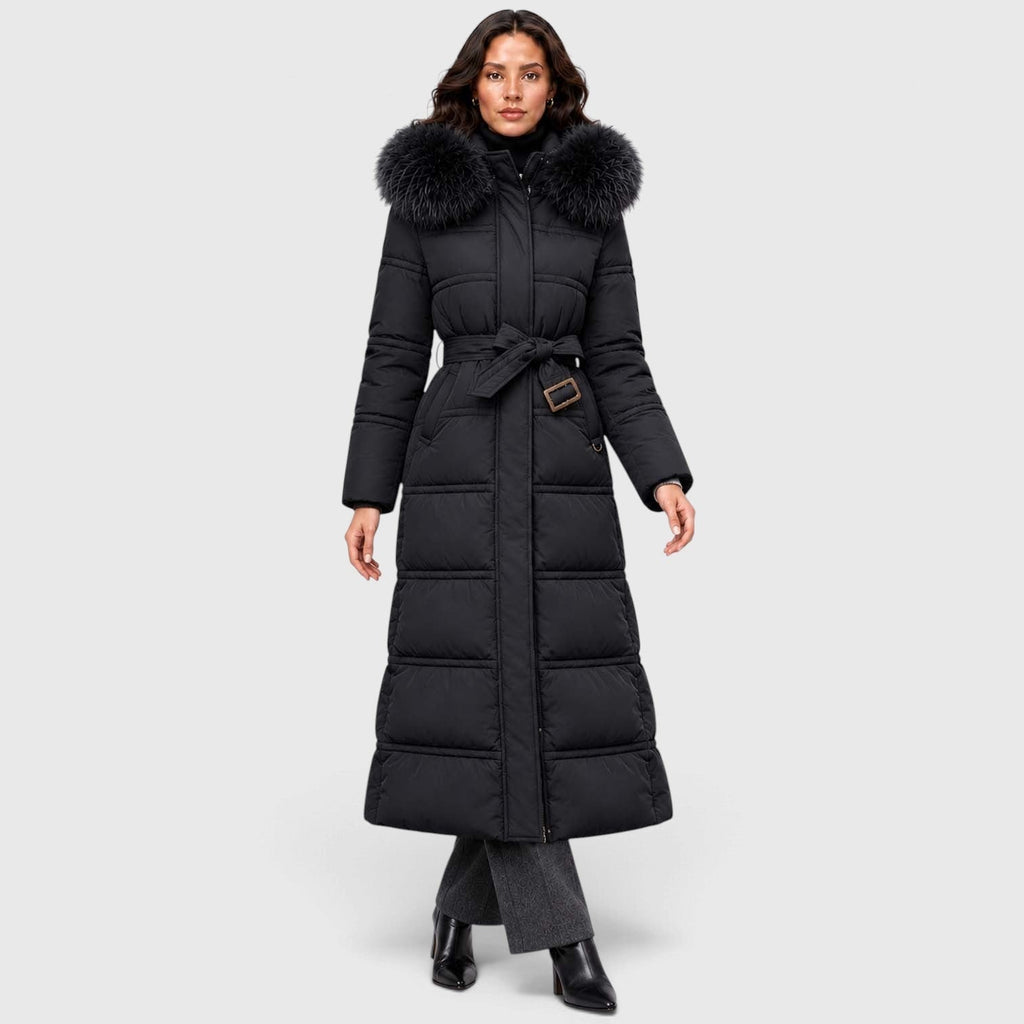 Women's Long Puffer Coat With Fur-Trimmed Hood And Quilted Padded Design For Winter - Image 1