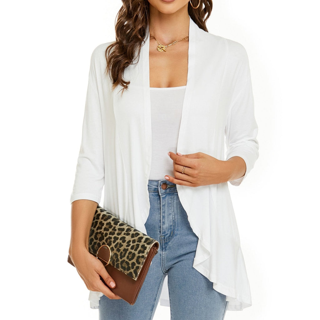 Women's Open Cardigan Relaxed Fit Three-Quarter Sleeve Draped Front - Image 14
