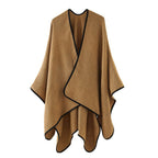 Women's Open Front with Flattering Draped Cape and Contrast Trim - Image 1