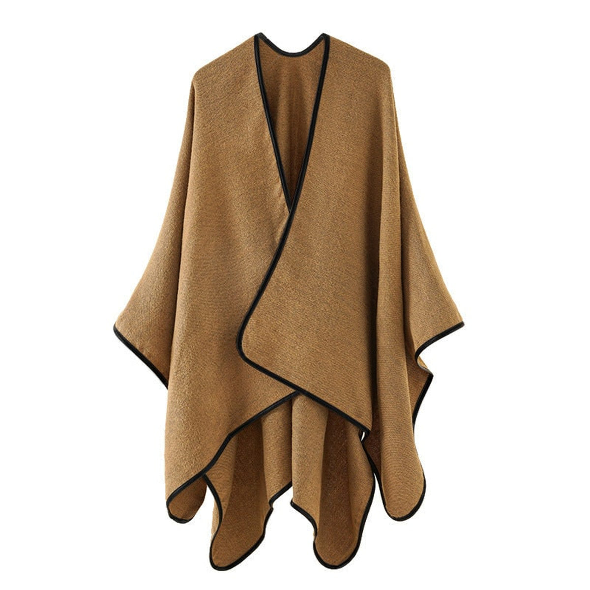 Women's Open Front with Flattering Draped Cape and Contrast Trim - Image 2
