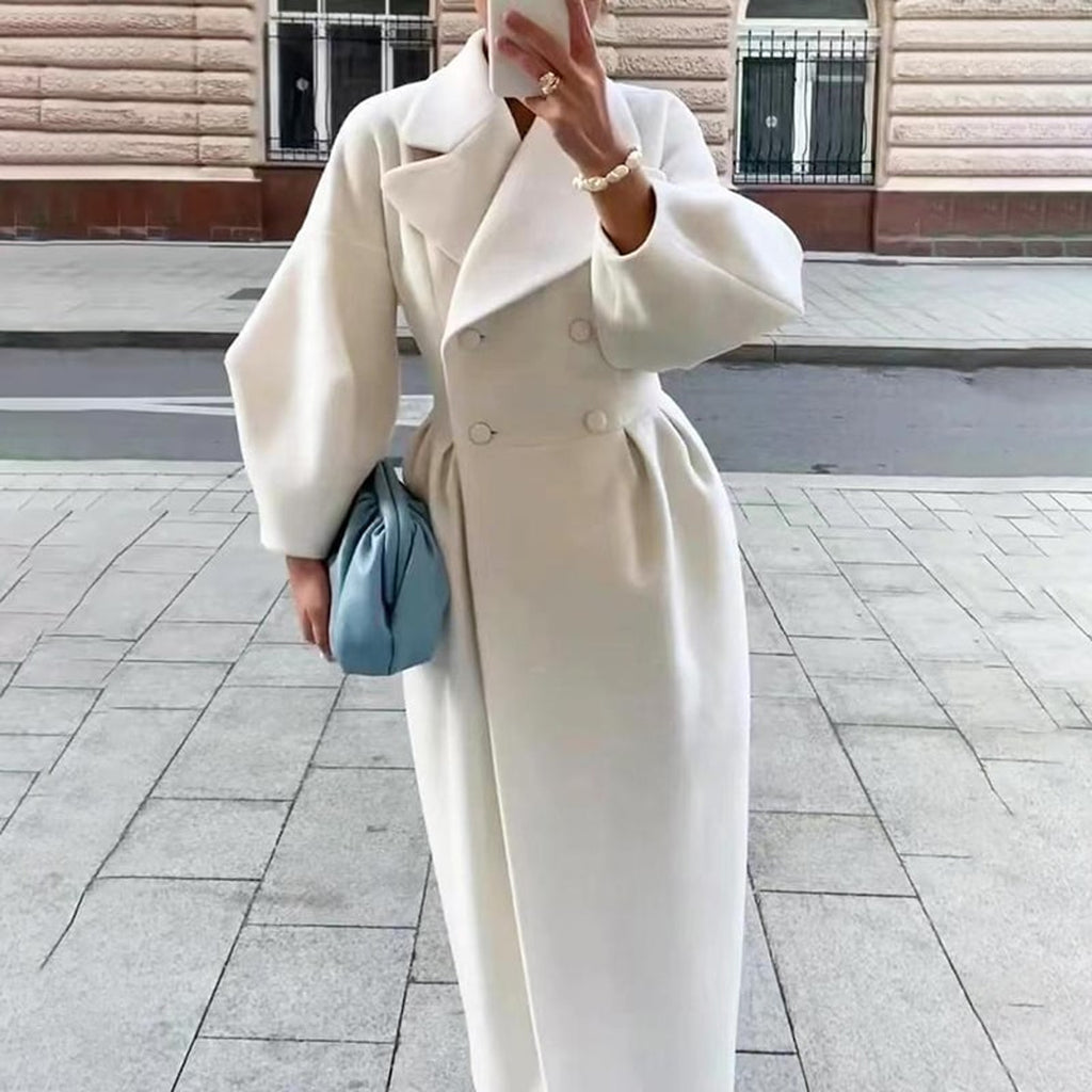 Women's Oversized Trench Coat Double-Breasted Pleated Waist - Image 8