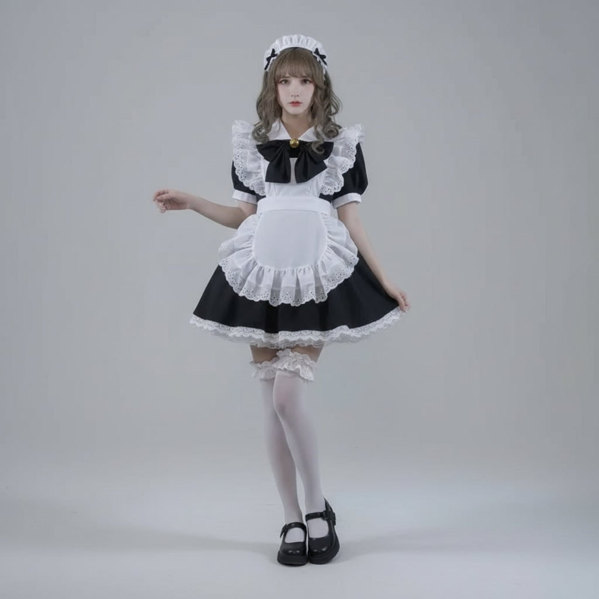 Women's Plus Size Party Costume Halloween French Maid Dress With Apron And Puff Sleeves Charming Character Design - Image 11