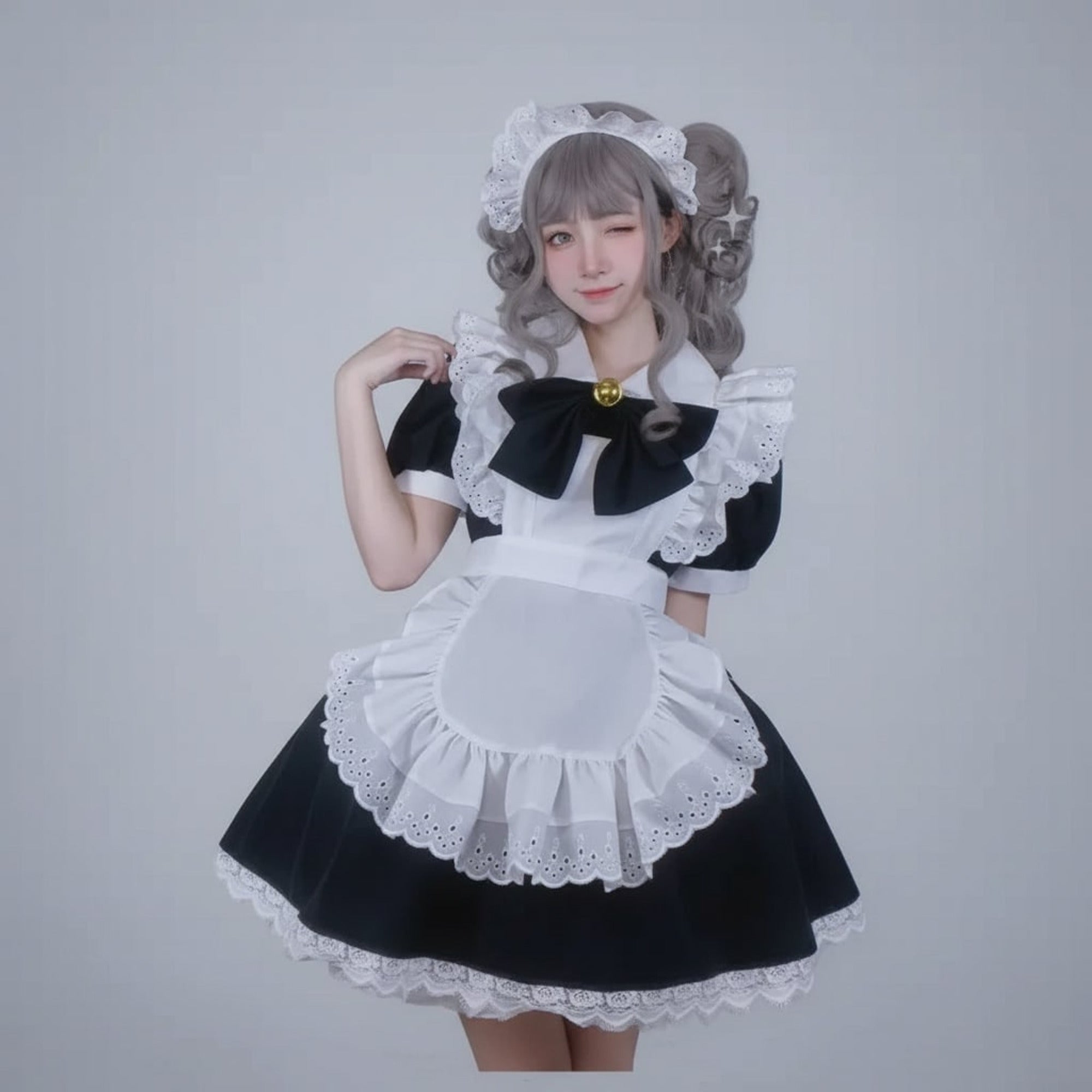 Women's Plus Size Party Costume Halloween French Maid Dress With Apron And Puff Sleeves Charming Character Design - Image 7